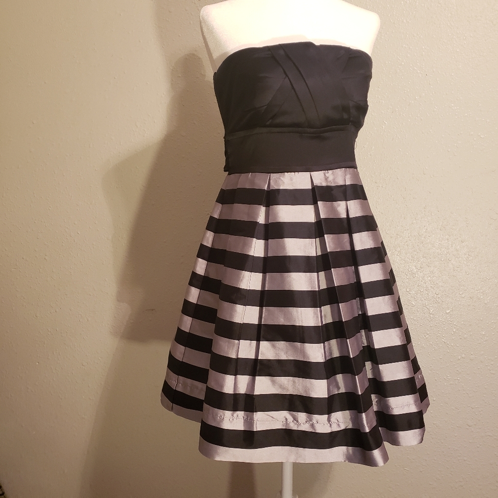 Teeze me strapless black/ silver striped A Line party dress size 7 - Picture 3 of 8